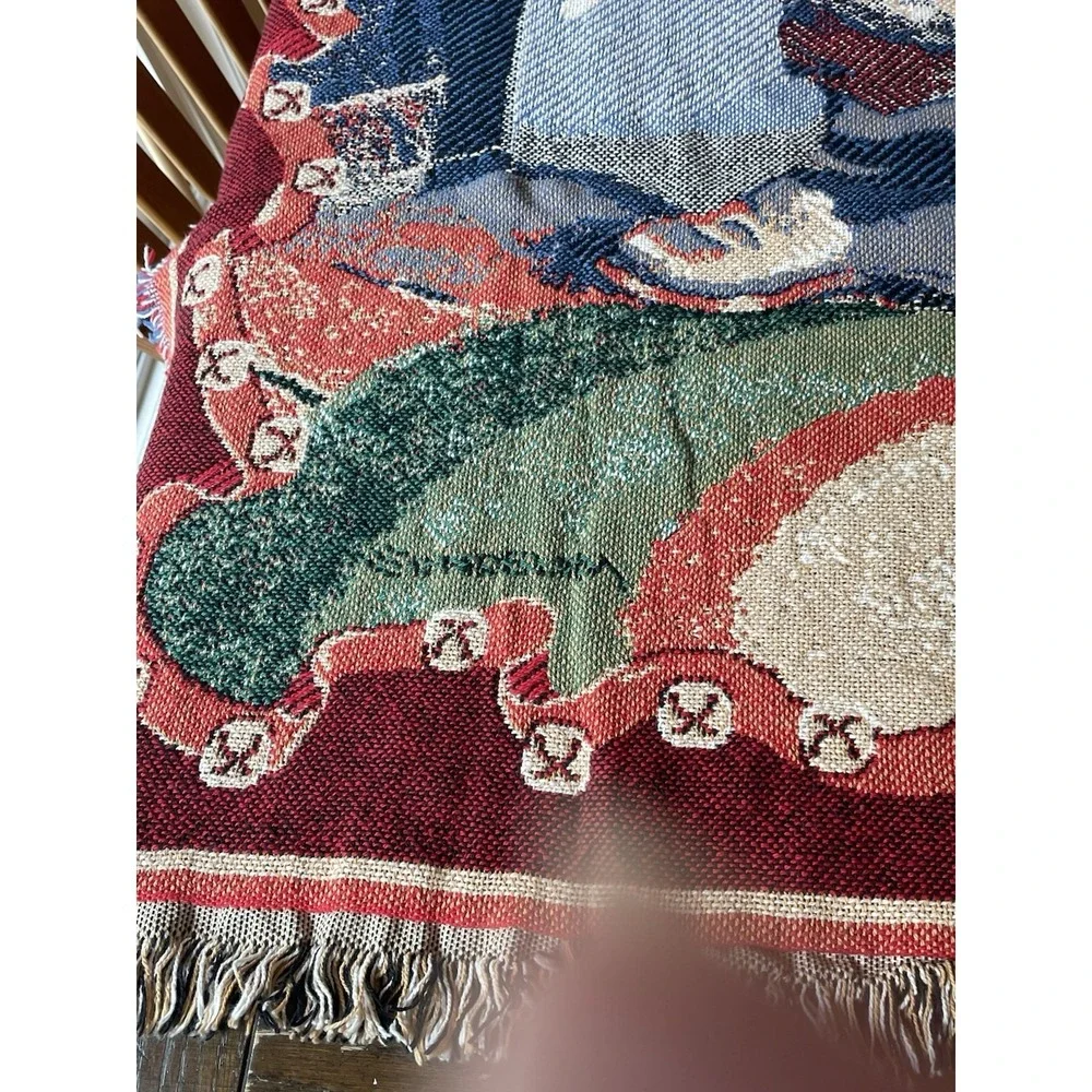 VTG Hallmark Santa Tapestry Throw Blanket 58 x 48